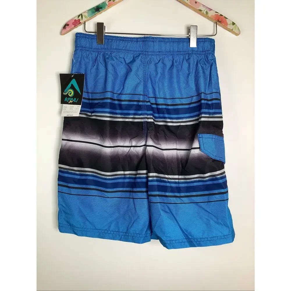Kanu Surf Boys Large Linear Royal Explore Upf 50+ Beach Swim Trunks Surf D4-4